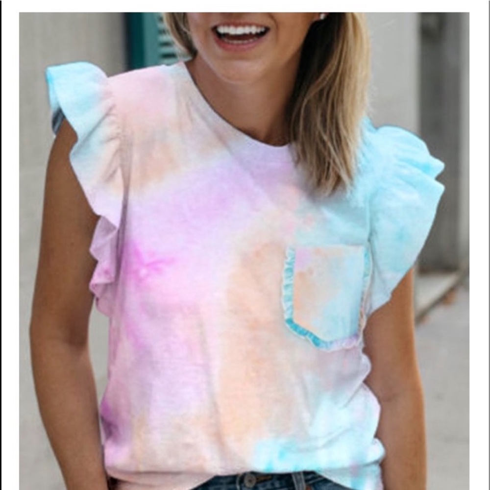 Bomshe Flutter Sleeve Tie Dye Top